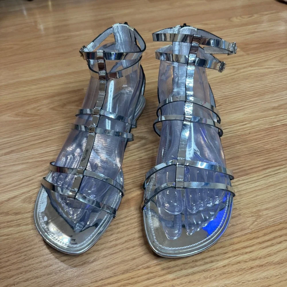 Tory Burch Women's Capri Gladiator Metallic Silver Sandals Size 9M